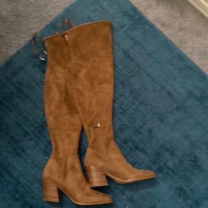 Marc Fisher Suede over the Knee Boots, Caramel, Stacked Heels, Size 7, Brand New
